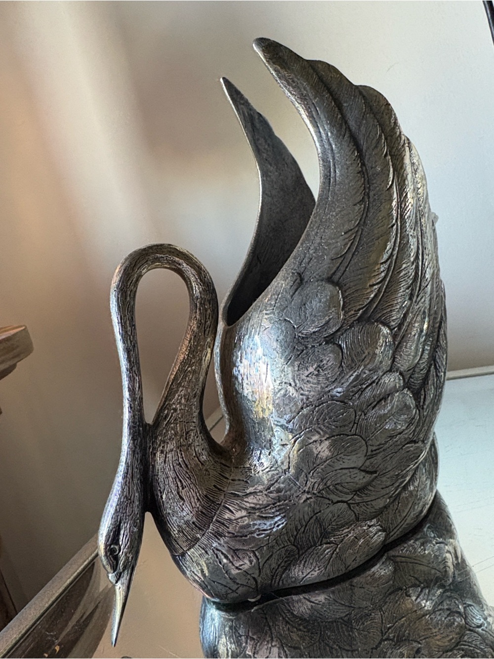 Handcrafted Silver-Tone Swan Sculpture Planter